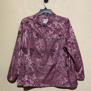 CJ Banks Jacket 2X Purple/Pink Floral Long Sleeve Front Buttons Stretch Rayon